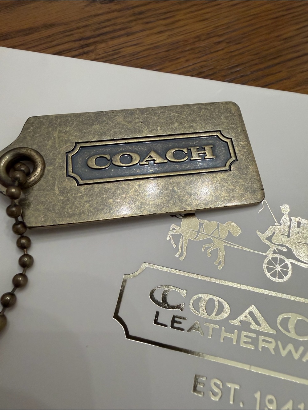 VINTAGE COACH Large Brass Hang Tag Charm